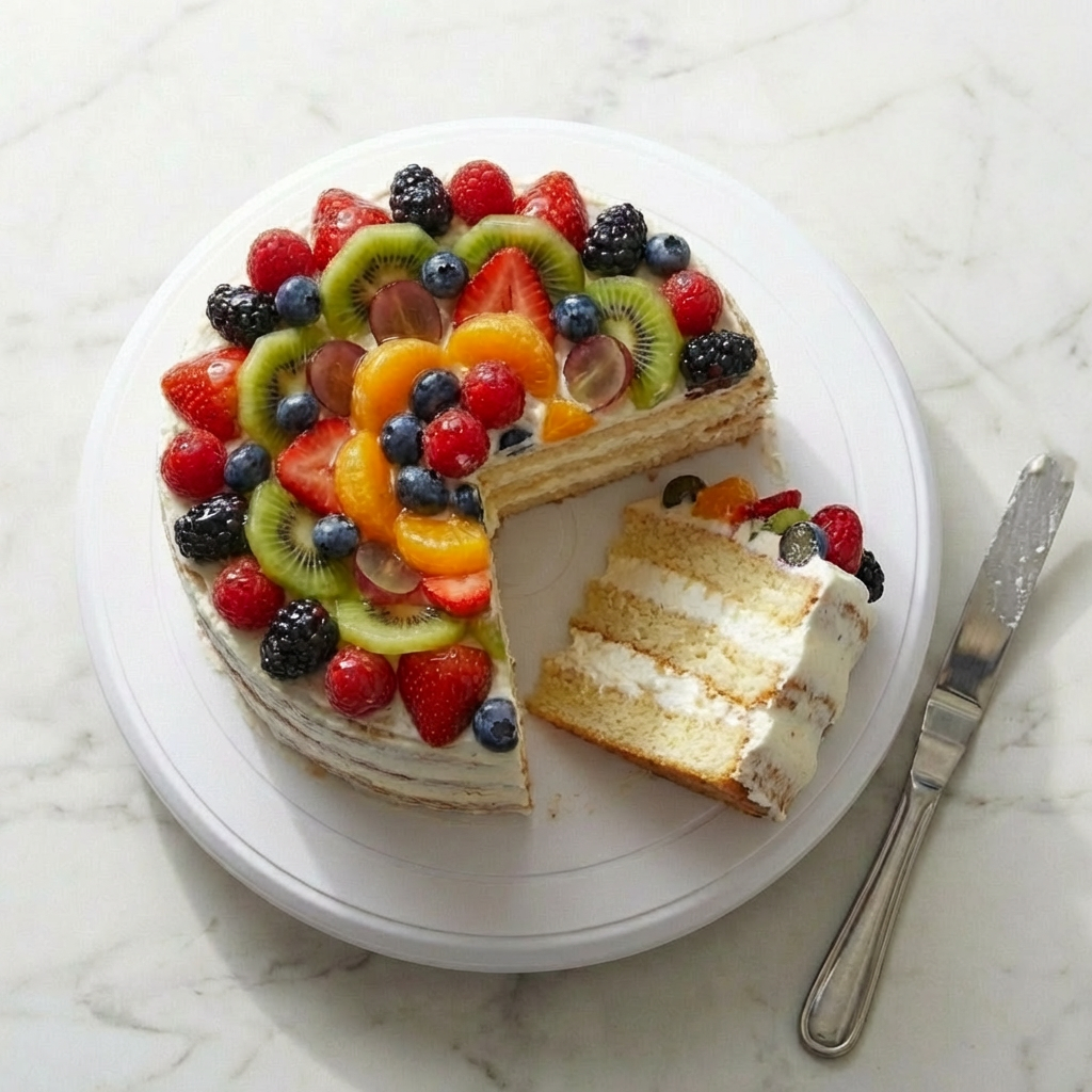 Fresh Fruit Cream Cake: A Light & Summery Layered Sponge Cake