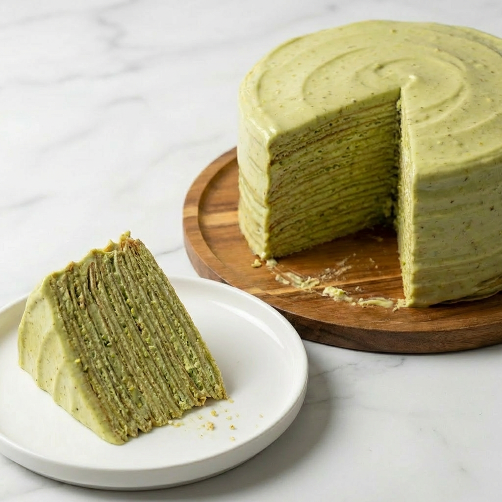 Pistachio Mille Crêpe Cake